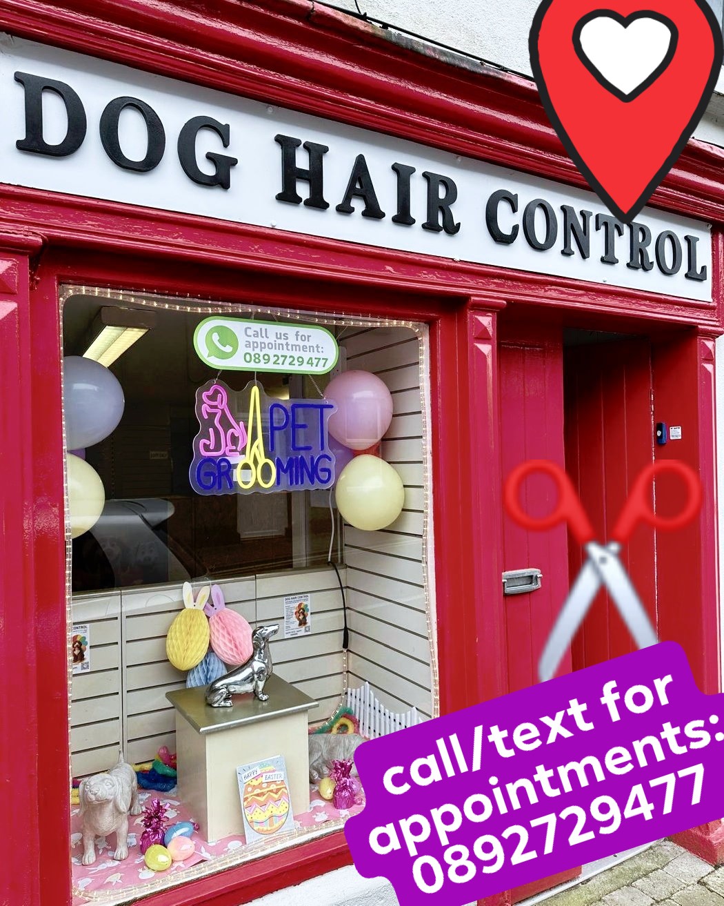 Dog Hair Control Facebook ad: Grooming with love - calm, gentle and stress-free.