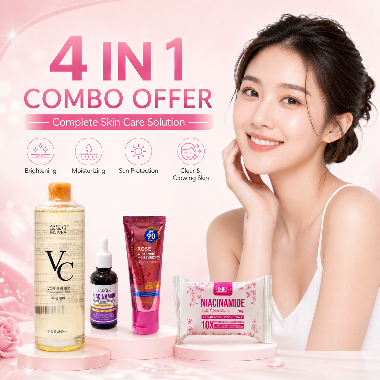 Skin Vie & Co. Facebook ad: 4 IN 1 Glow Combo, Only AED 59!