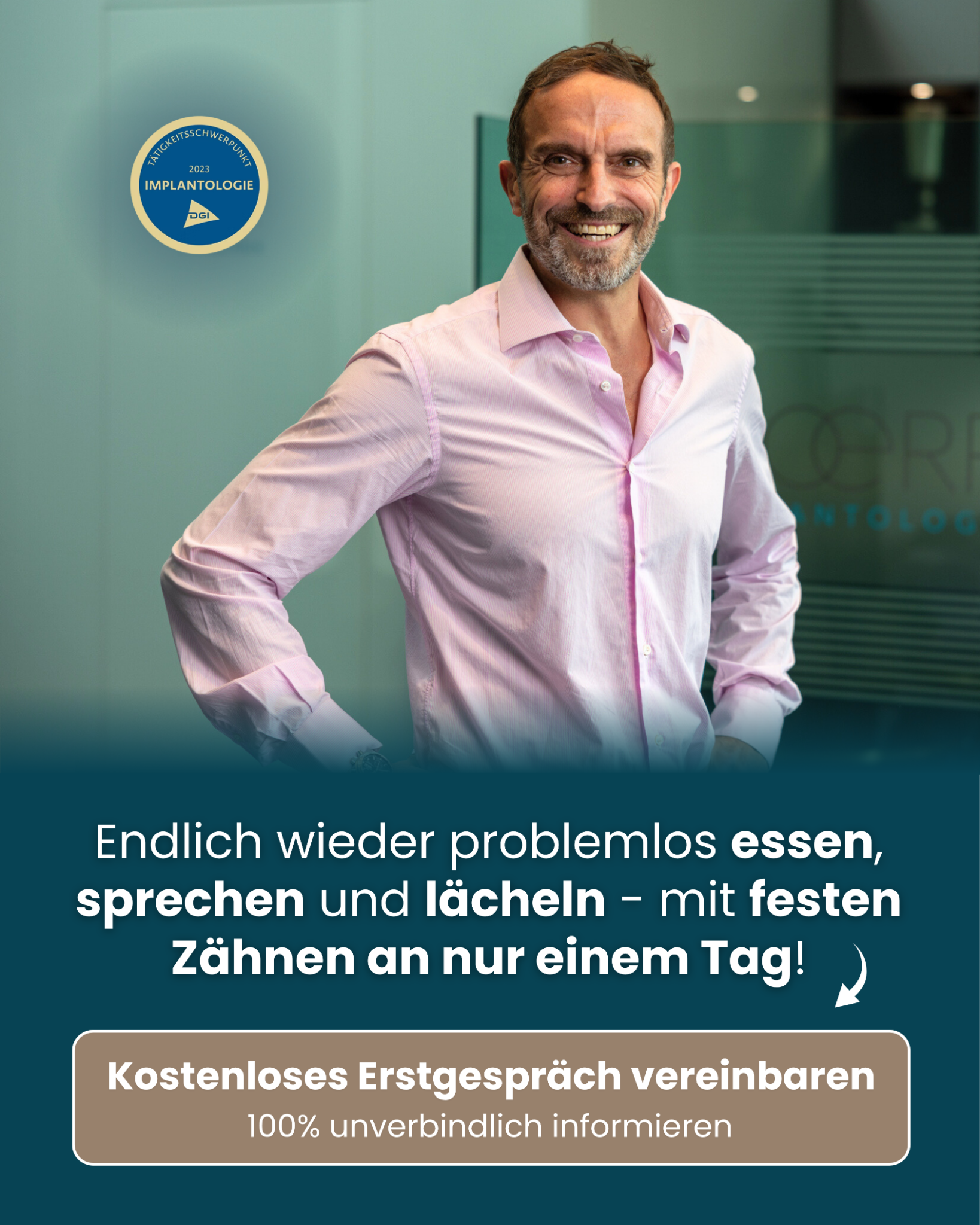 Hoerr Implantologie Facebook ad: Feste Zähne an nur einem Tag - bei Dr. Carsten Hörr!