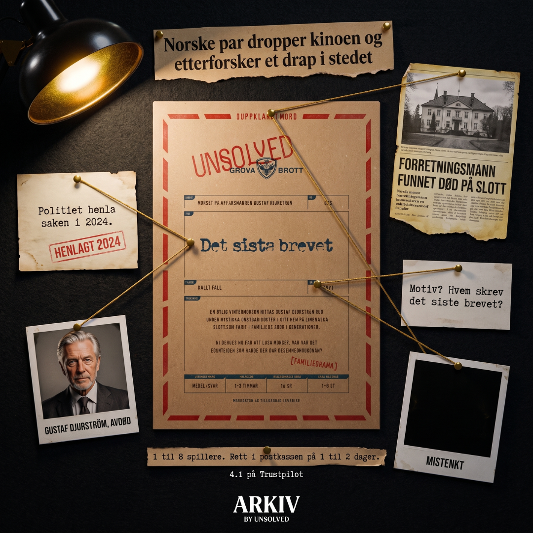 ARKIV by Unsolved - Mordgåter å løse hjemme Facebook ad: Den perfekte datenight? Løs et mordmysterium sammen!