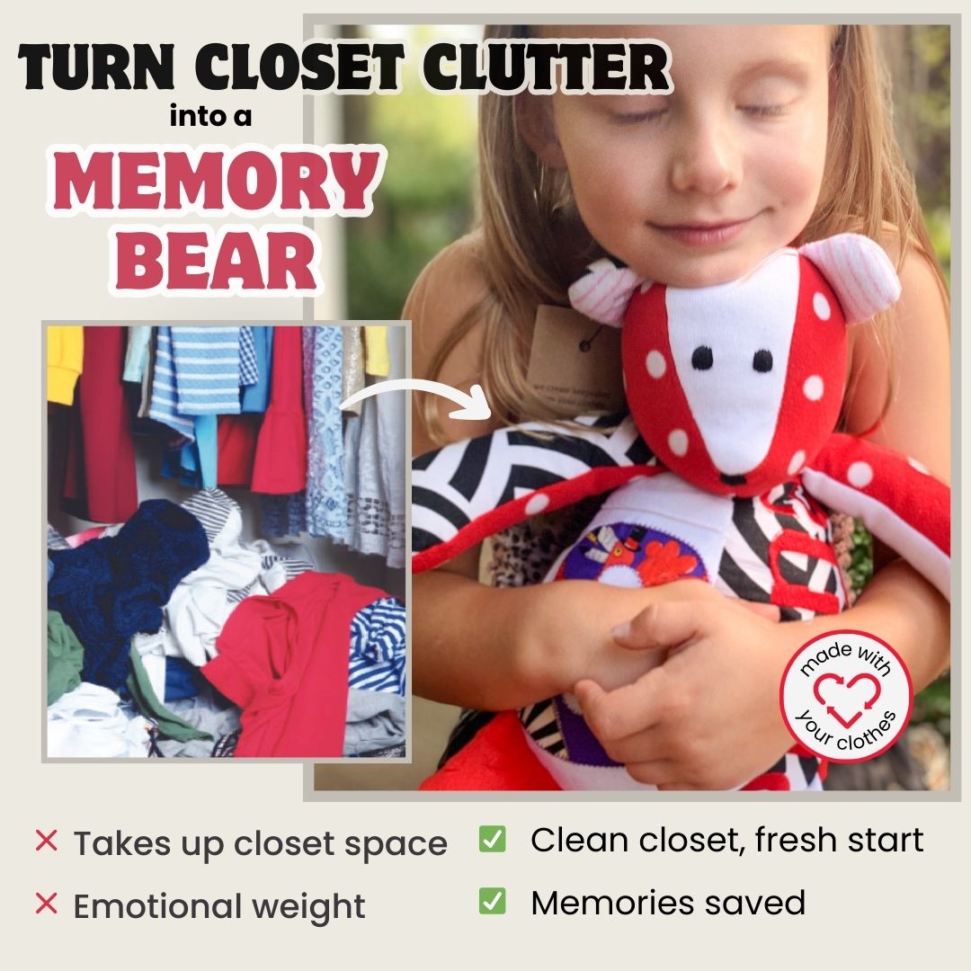 The Patchwork Bear Facebook ad: Turn closet clutter into a Memory Bear