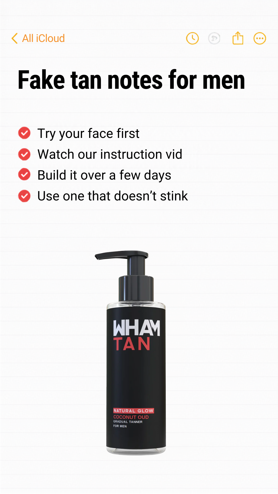 Wham Gear Facebook ad: Gradual Tanner For Men
