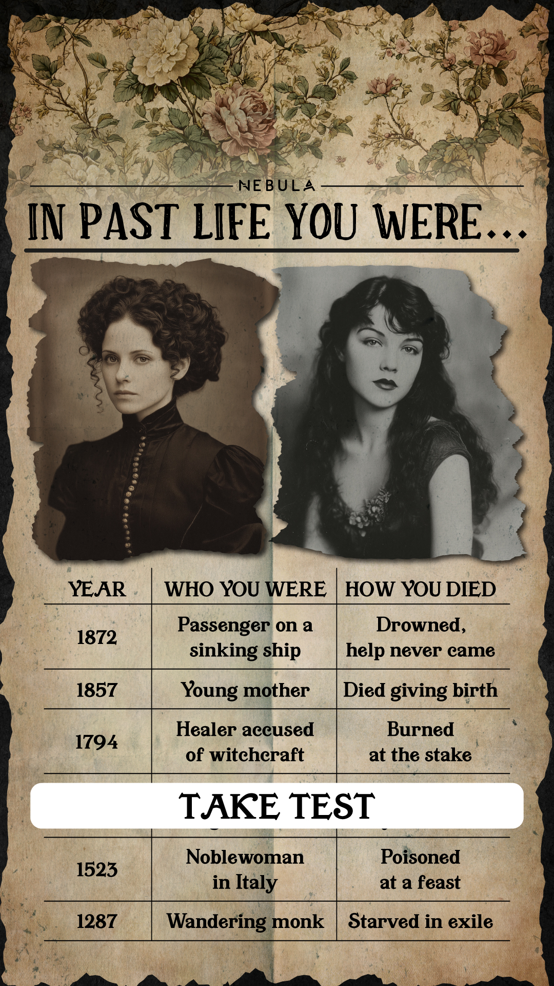 Luna Fay - Past Life Psychic Facebook ad: Start quiz to know