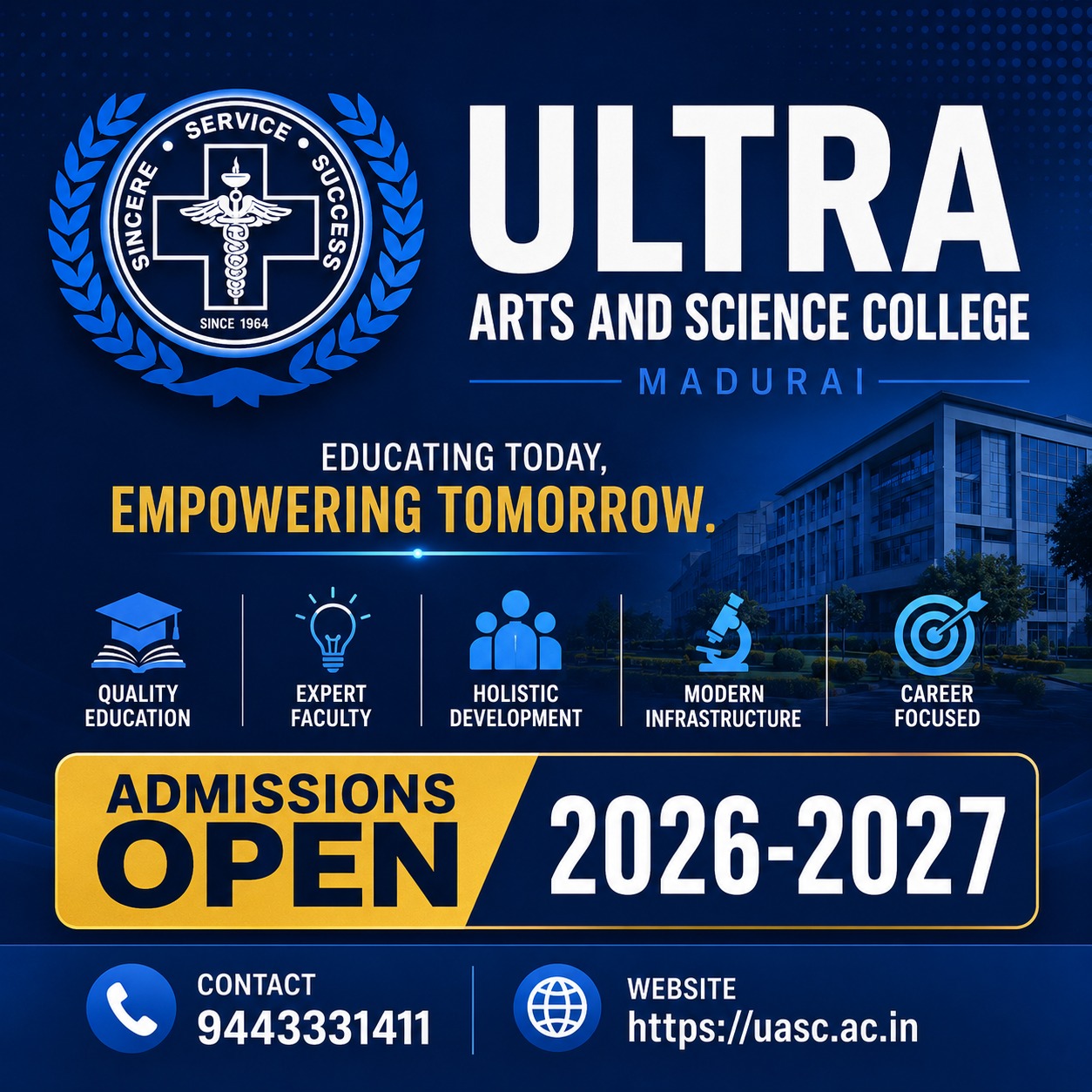 Ultra Arts & Science College Facebook ad: Admissions Open 2026-27