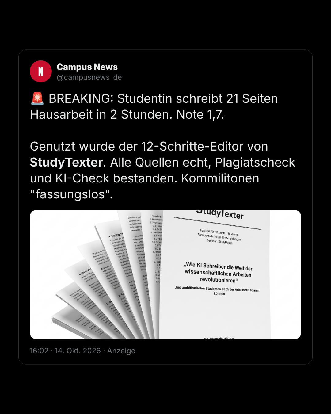 StudyTexter.de Facebook ad