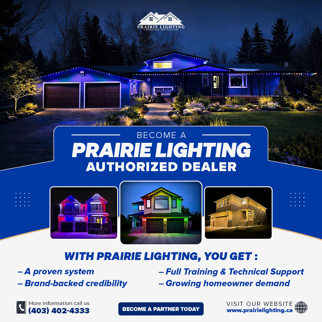 Prairie Lighting Facebook ad: Bring Premium Permanent Outdoor Lighting to your City.