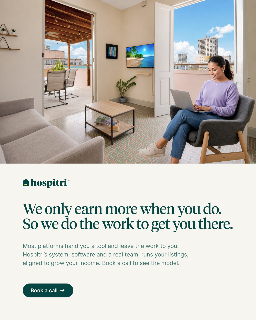 Hospitri Facebook ad: Turn your Airbnb into a booking magnet.