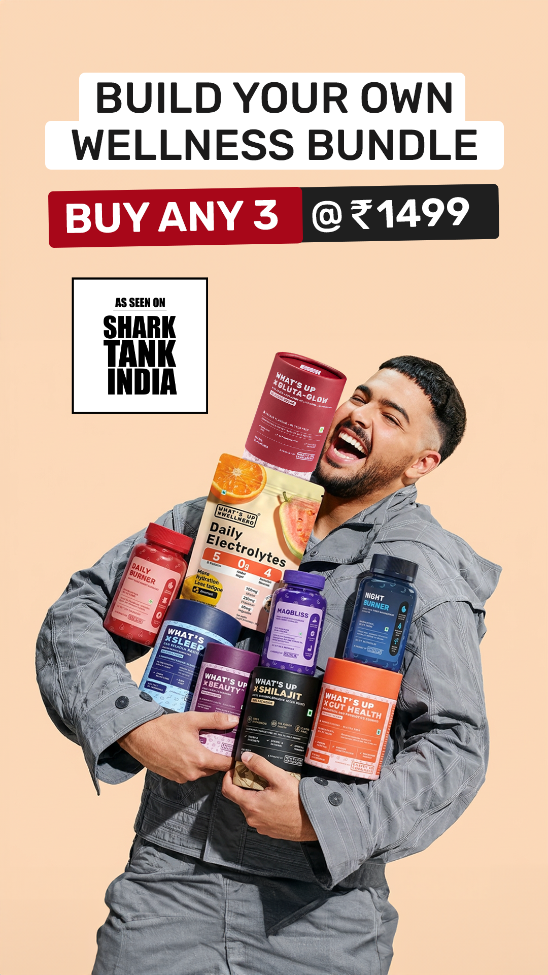 What's Up Wellness Facebook ad: Pick 3 Products @ ₹1499