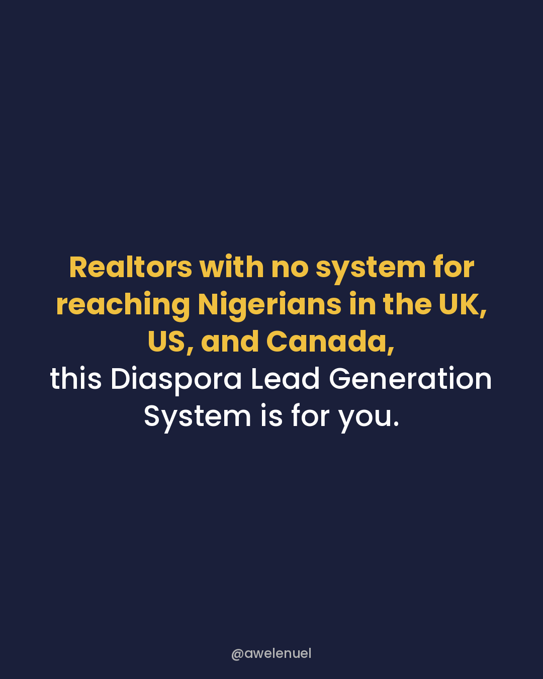 Awele The Realtor Facebook ad: Get The Diaspora Lead Gen System