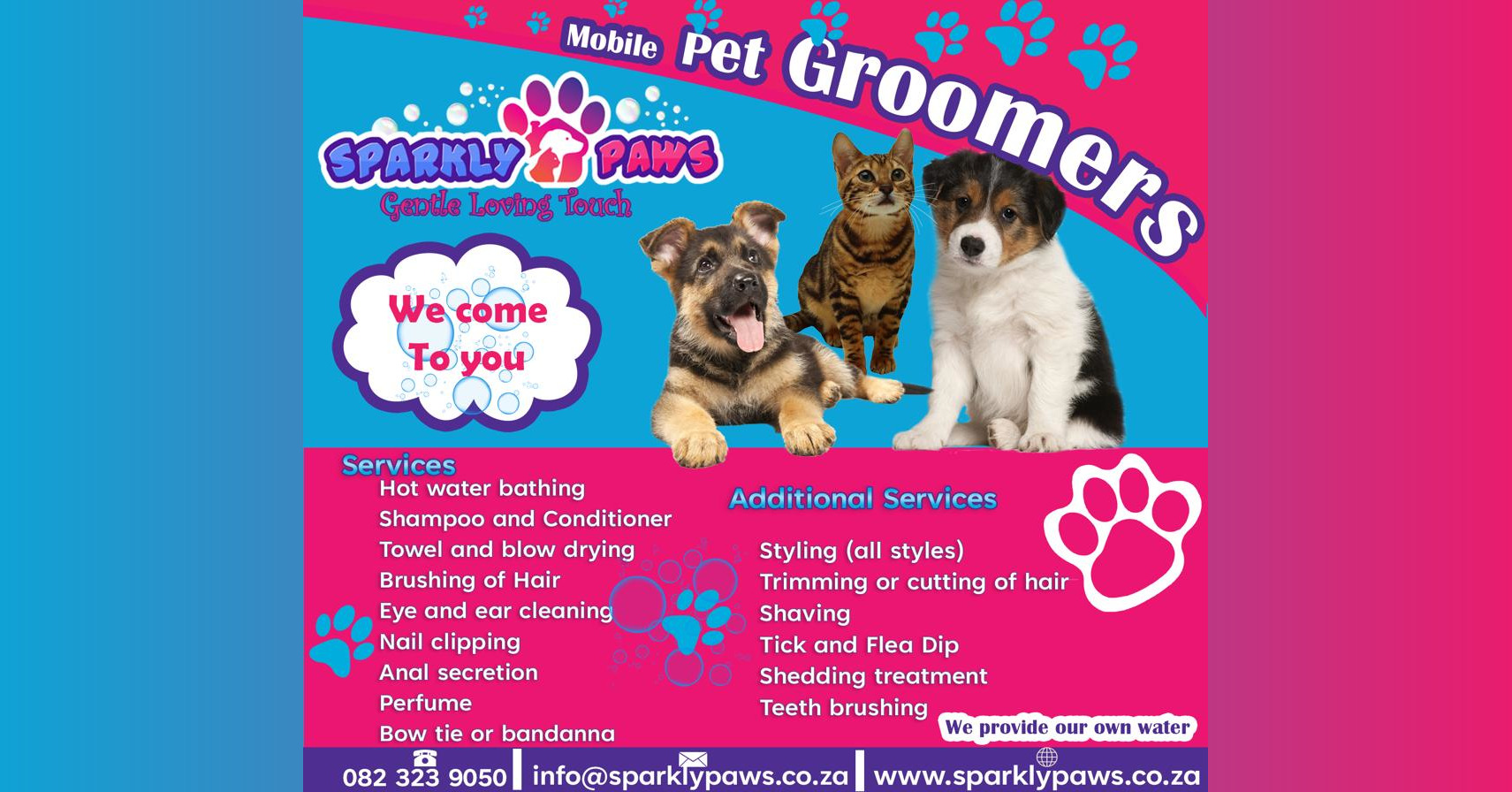 Sparkly Paws Mobile Grooming Service Facebook ad: Looking to get your Furkids groomed and styled?