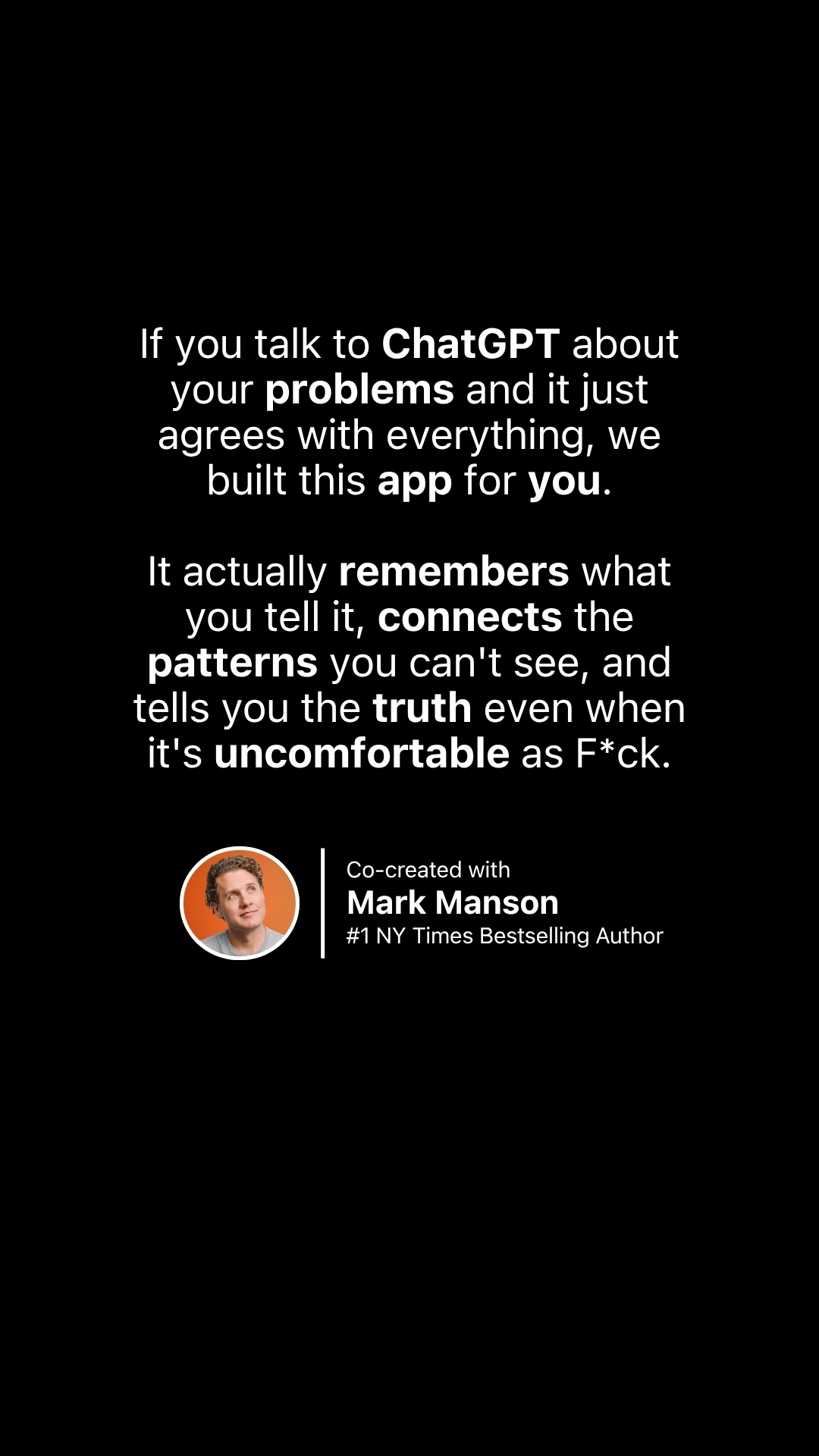 Mark Manson Facebook ad: Self-Help for People Who Hate Self-Help