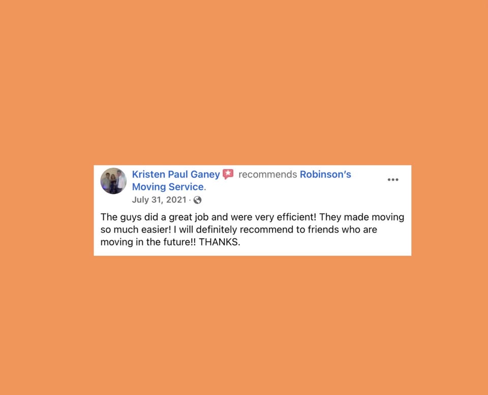 Robinson’s Moving Service Facebook ad: Robinson Moving Services is a professional moving company…