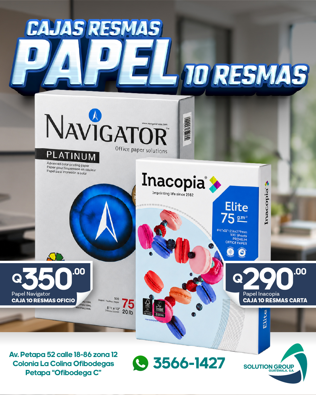 Solution Group Guatemala, S.A Facebook ad: Papel carta y oficio