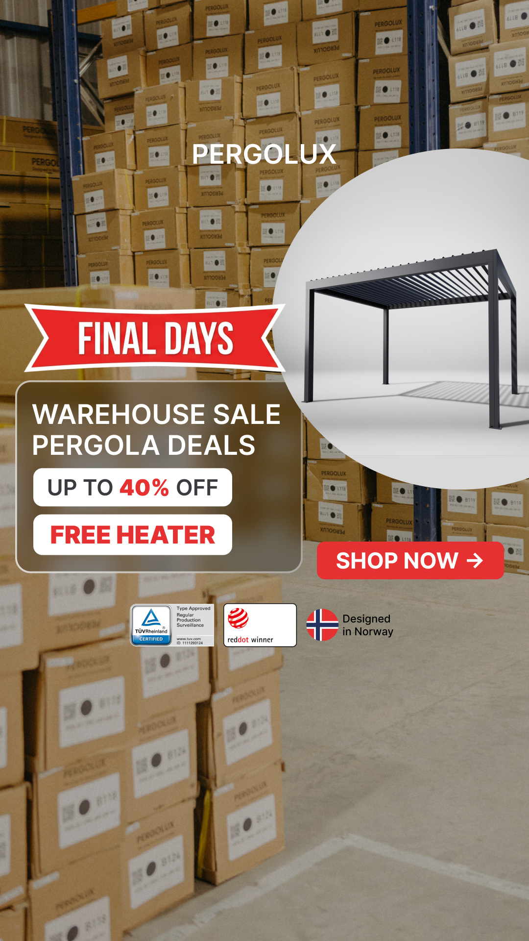 pergolux.au Facebook ad: Final Days: Save Up to 40%