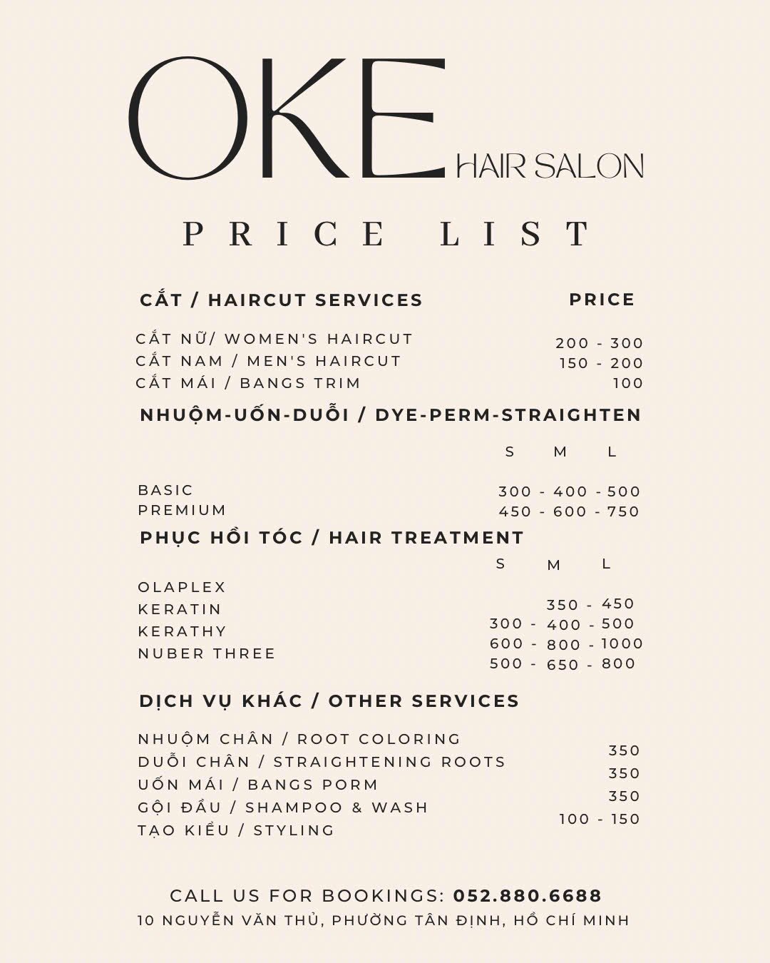 OKE HAIR SALON Facebook ad: 𝗦𝗔𝗟𝗘 𝟱𝟬% cho khách đặt lịch tháng này…