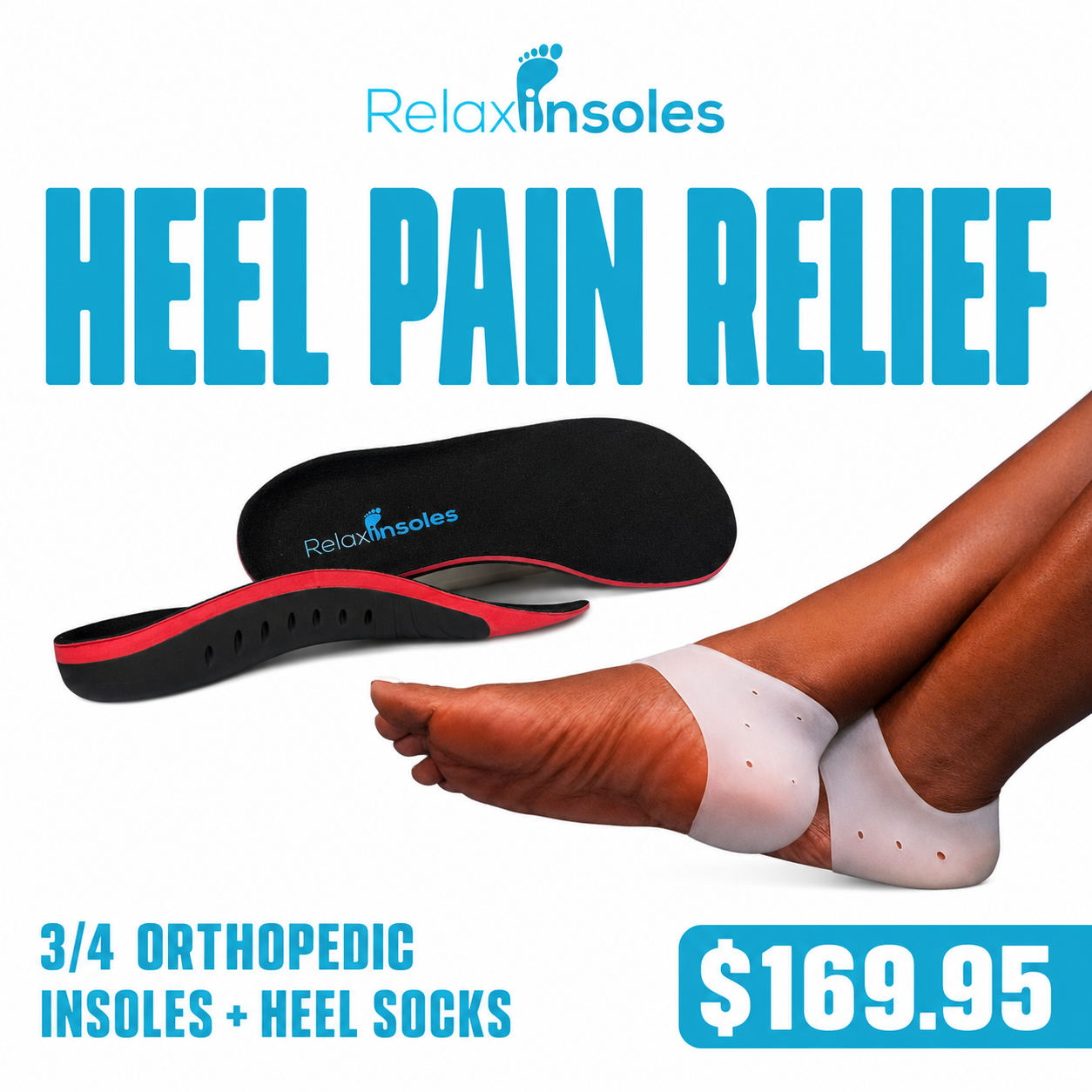 Relaxinsoles Facebook ad: Heel Pain Ruining Your Day?