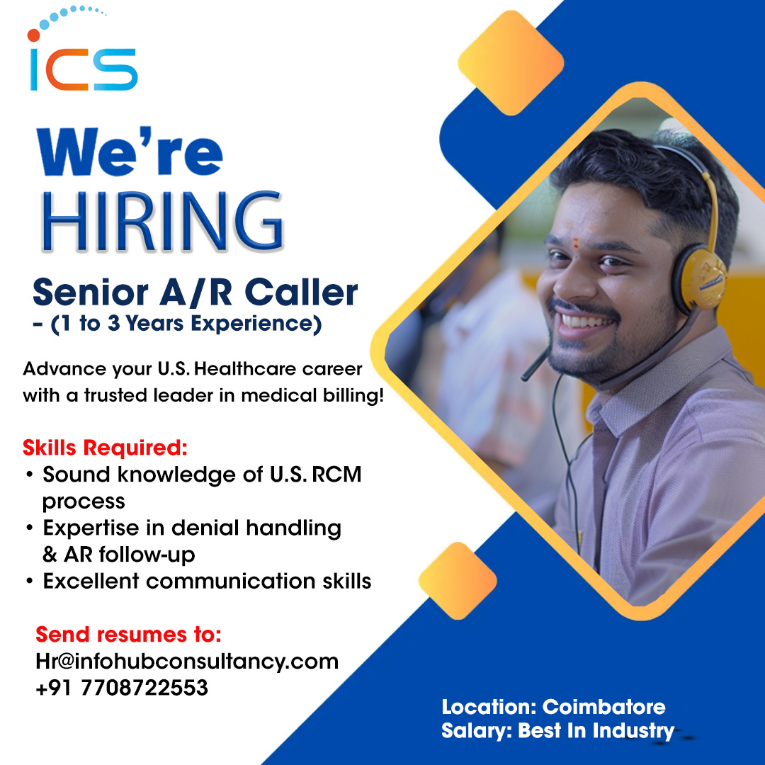 Info Hub Consultancy Services Facebook ad: Join ICS as a Senior A/R Caller, Where Your RCM Skills Are…