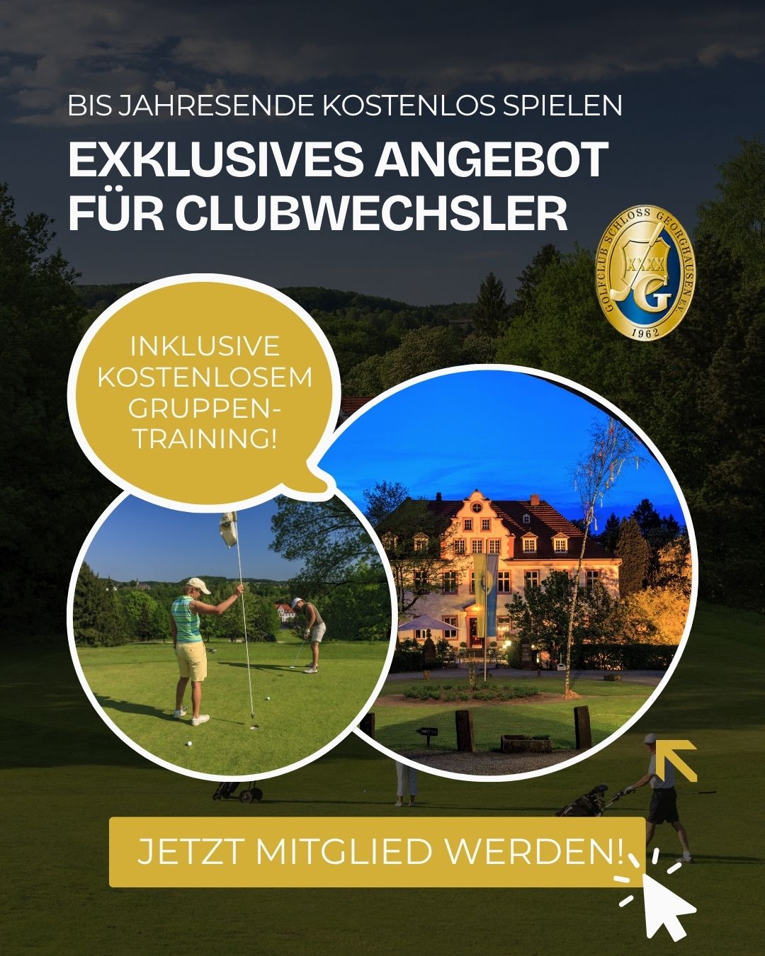 Golfclub Schloss Georghausen Facebook ad: 2027 Mitglied werden, 2026 kostenfrei spielen!