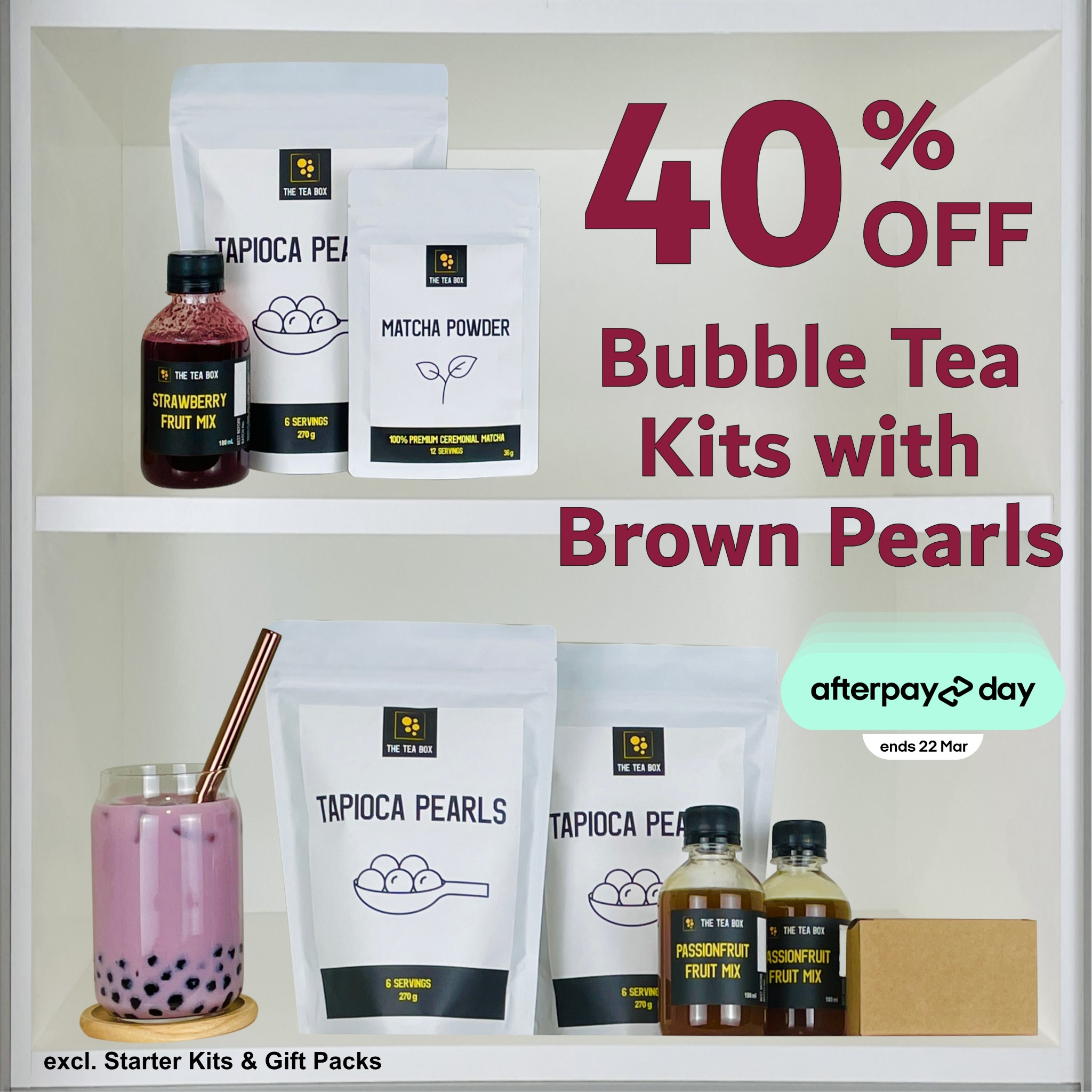 The Tea Box Facebook ad: 40% off Bubble Tea Kits with Brown Pearls…