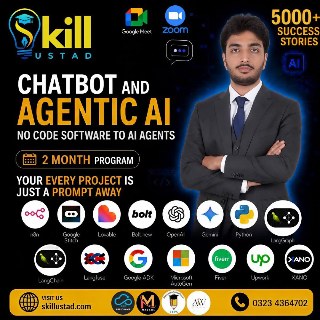 SkillUstad Facebook ad: Build AI Chatbots, Apps & Automations in 60 Days