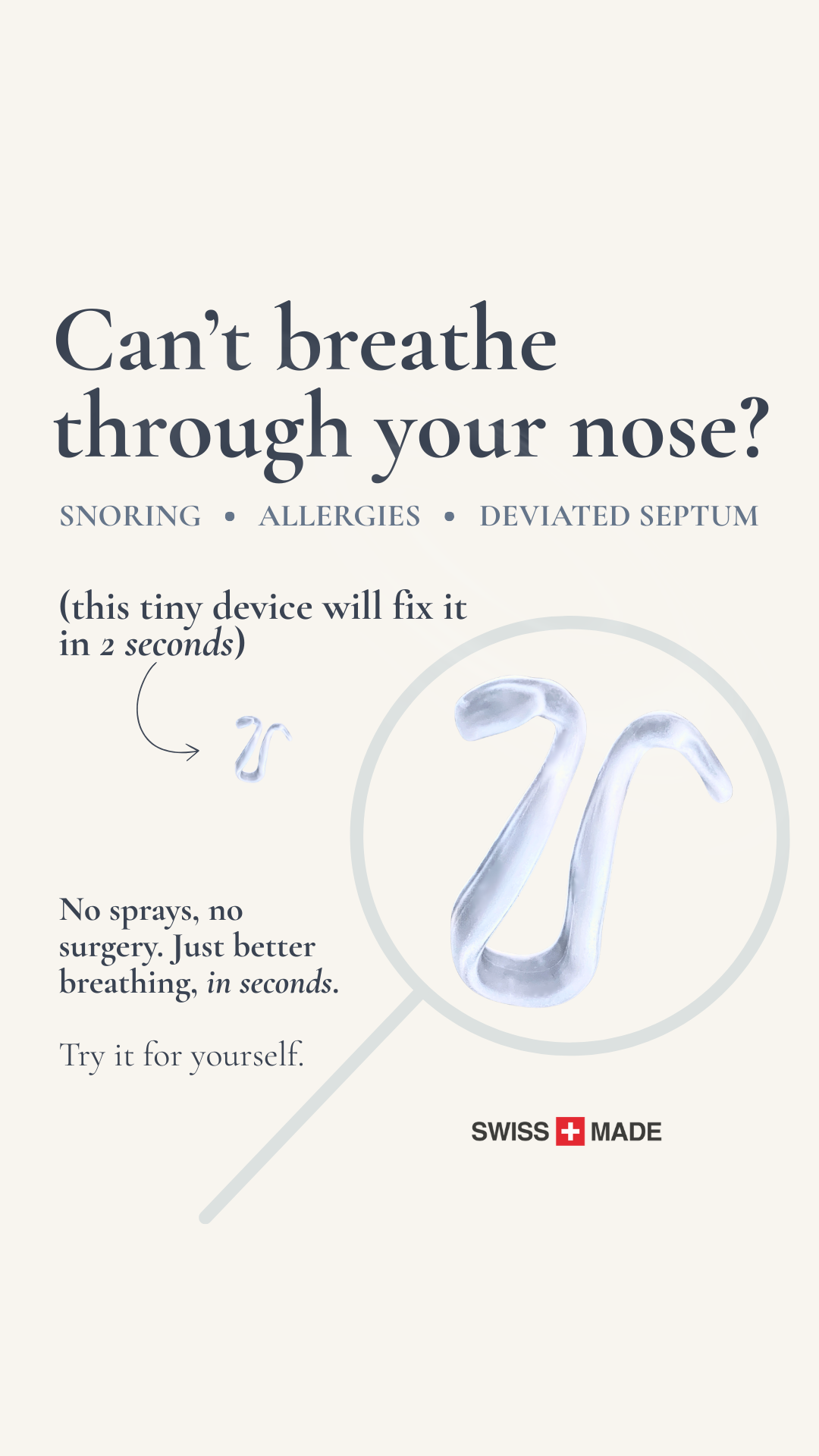 SnoreLessNow Facebook ad: Tiny Device, Big Relief