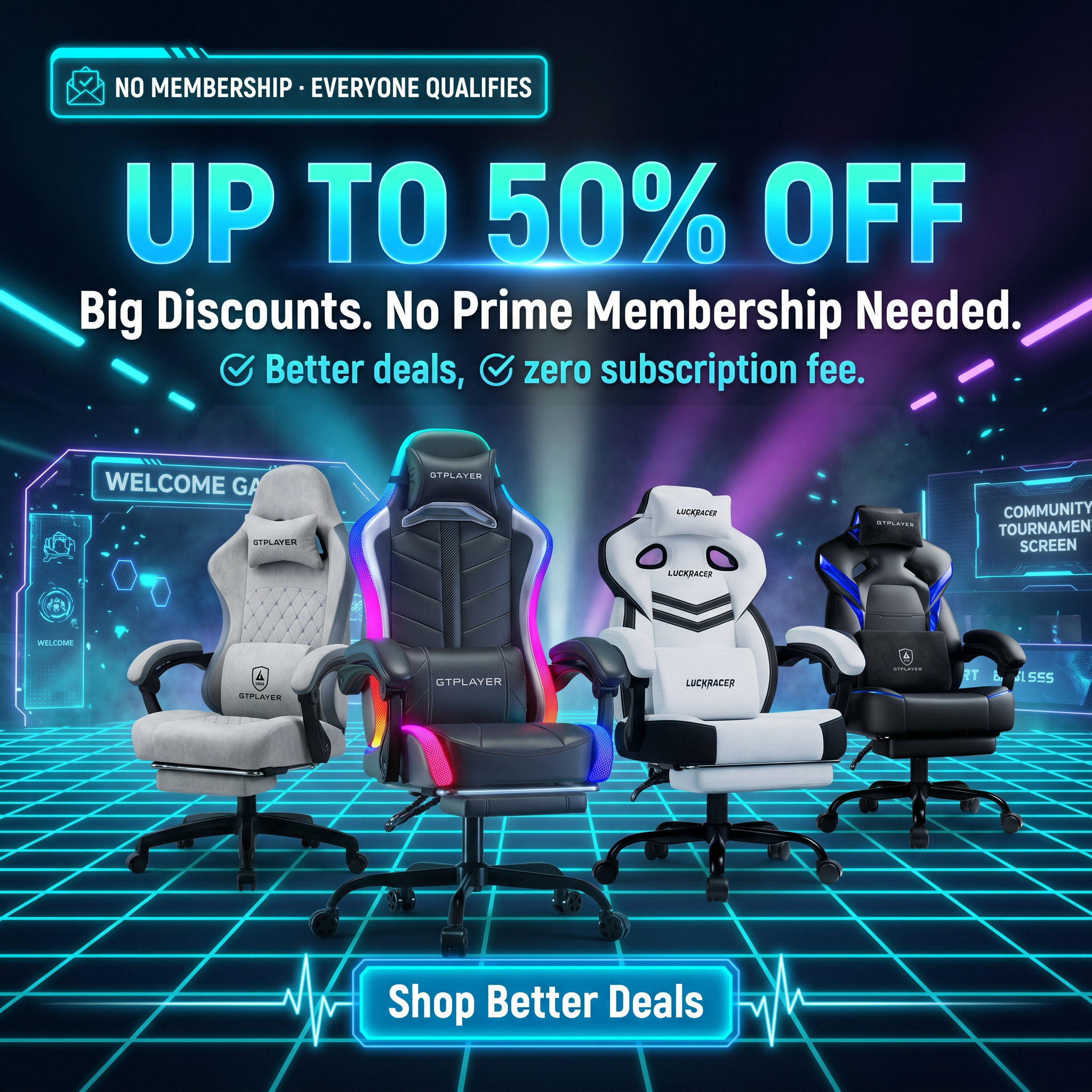 GTPlayer.us Facebook ad: GTRACING Mid-Year Sale, Up to 50% OFF Gaming Chairs