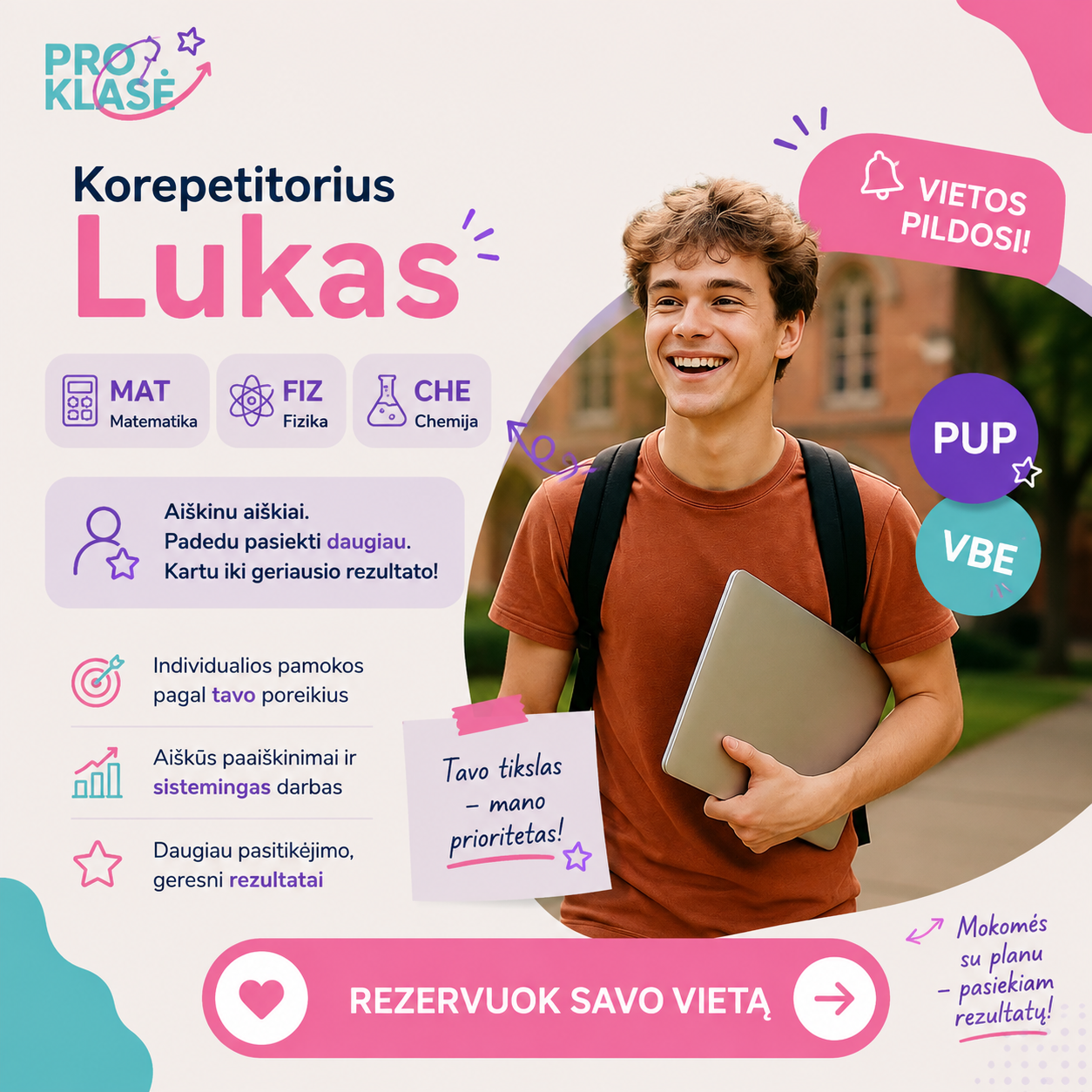 ProKlasė Facebook ad: Individualios matematikos, fizikos ir chemijos pamokos