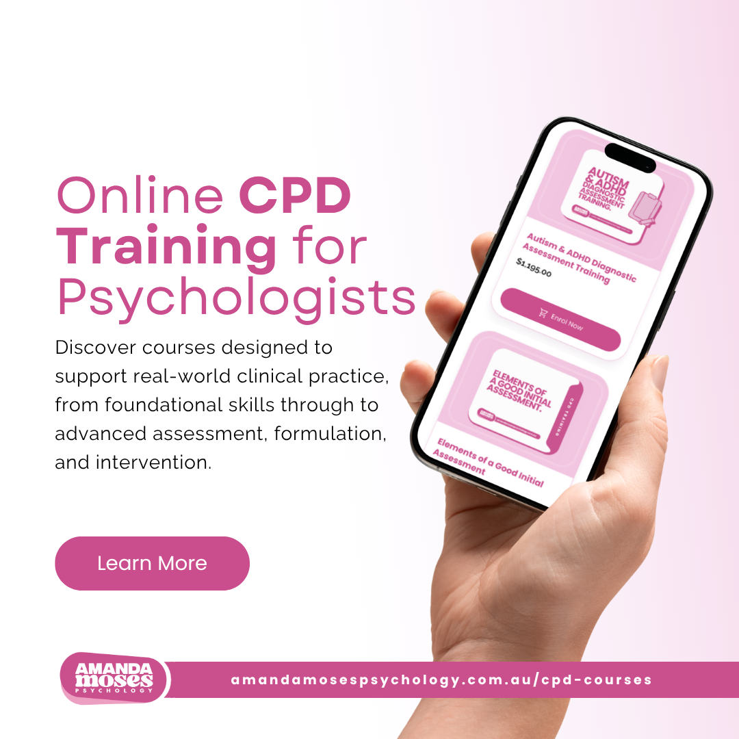 Amanda Moses Psychology Facebook ad: Online CPD Training for Psychologists