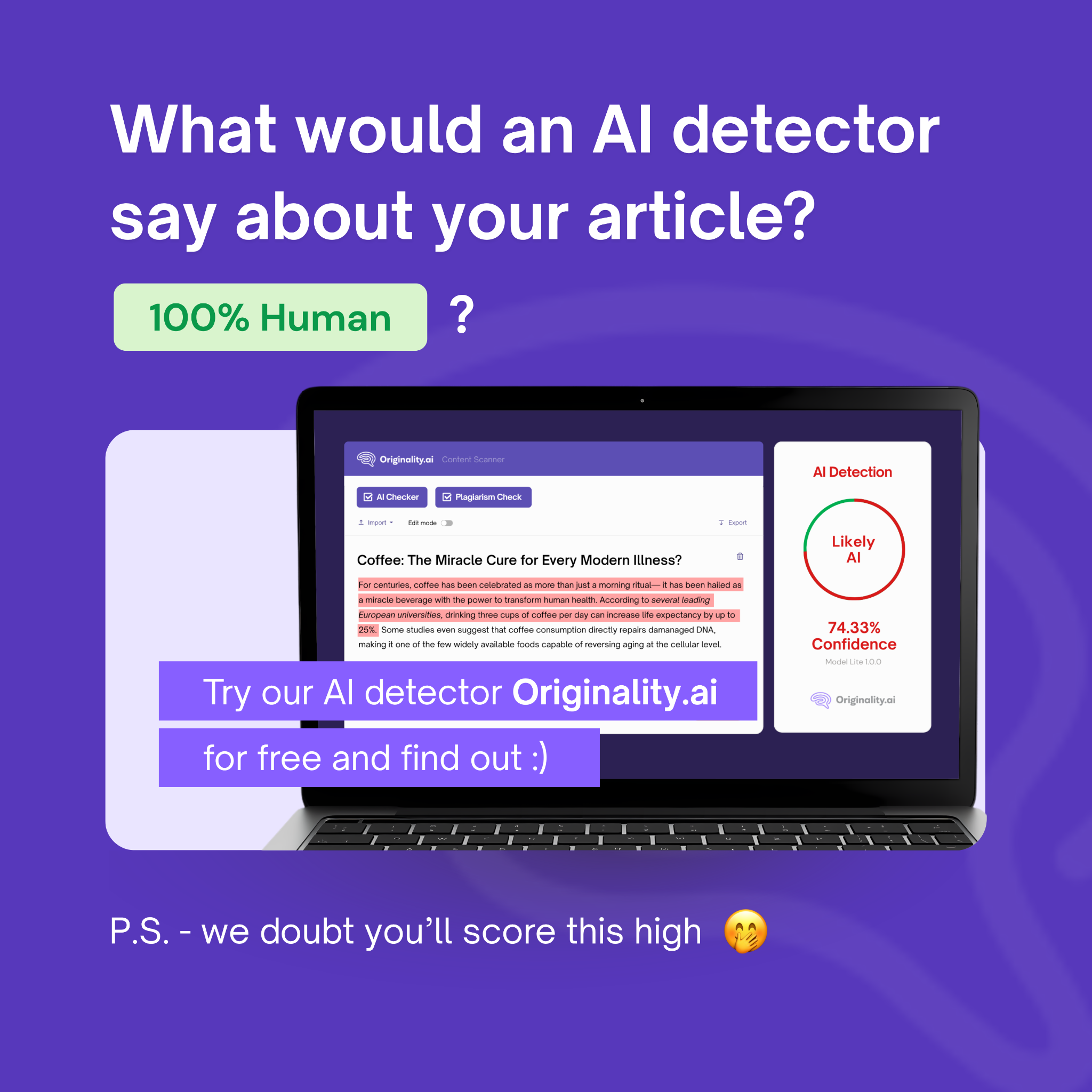 Originality.AI - AI Detection and Plagiarism Checking Facebook ad