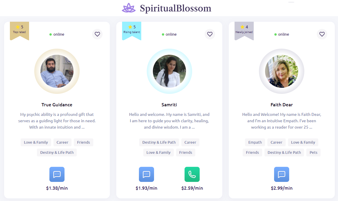 SpiritualBlossom Facebook ad: Top Rated Online Psychics