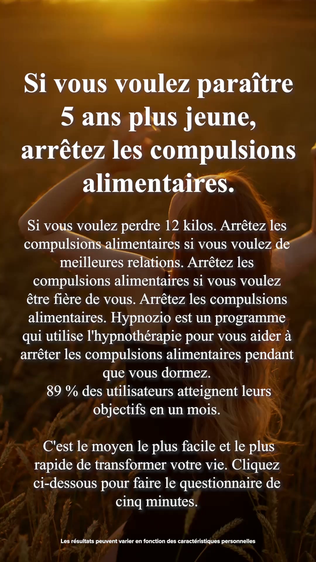 Hypnozio: power of hypnotherapy Facebook ad: Surmontez vos problèmes de poids
