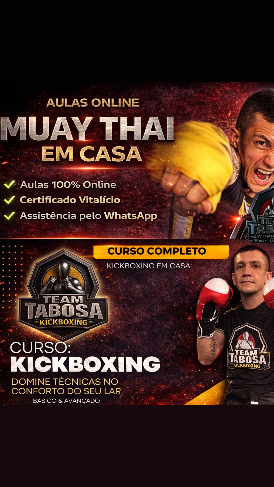 Mestre Fabio Tabosa muay thai e kickboxing Facebook ad: Do zero absoluto ao avançado, em casa, no seu ritmo
