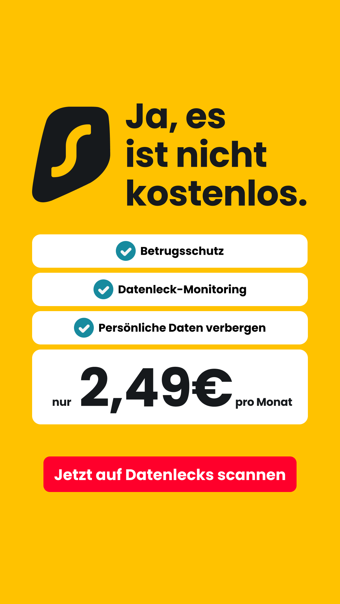 Surfshark Facebook ad: Surfshark mit bis zu 85 % Rabatt