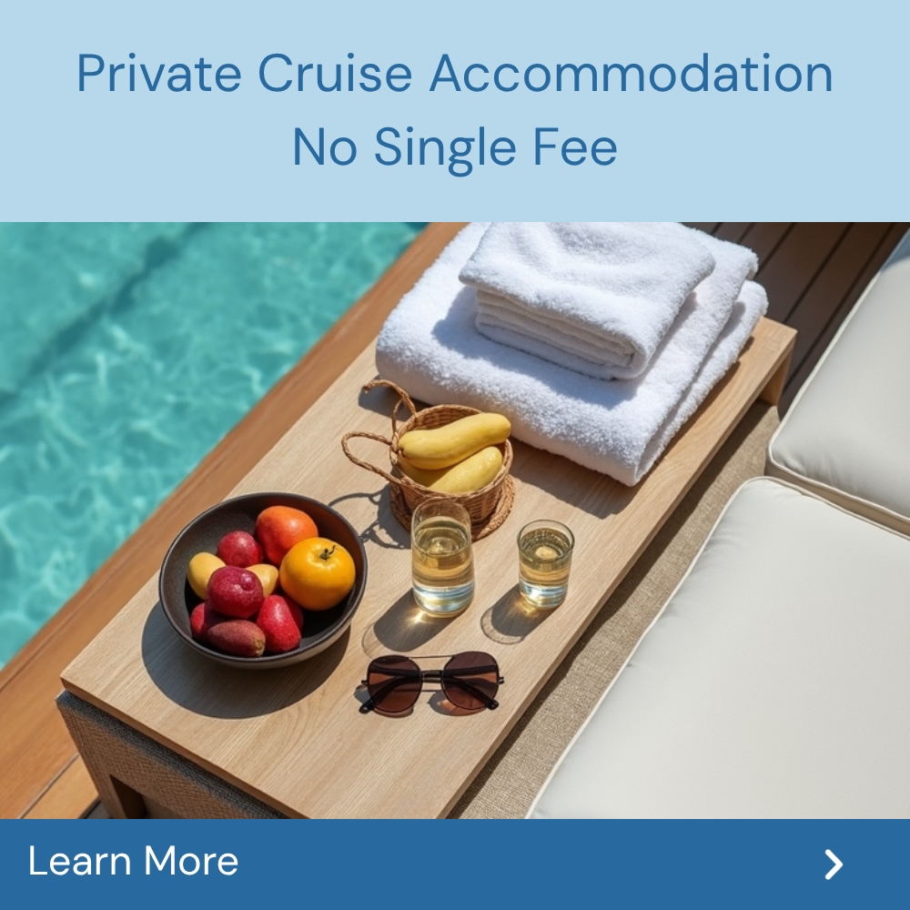 SearchableOnline Activezone Facebook ad: Private Cruise Accommodation No Single Fee.