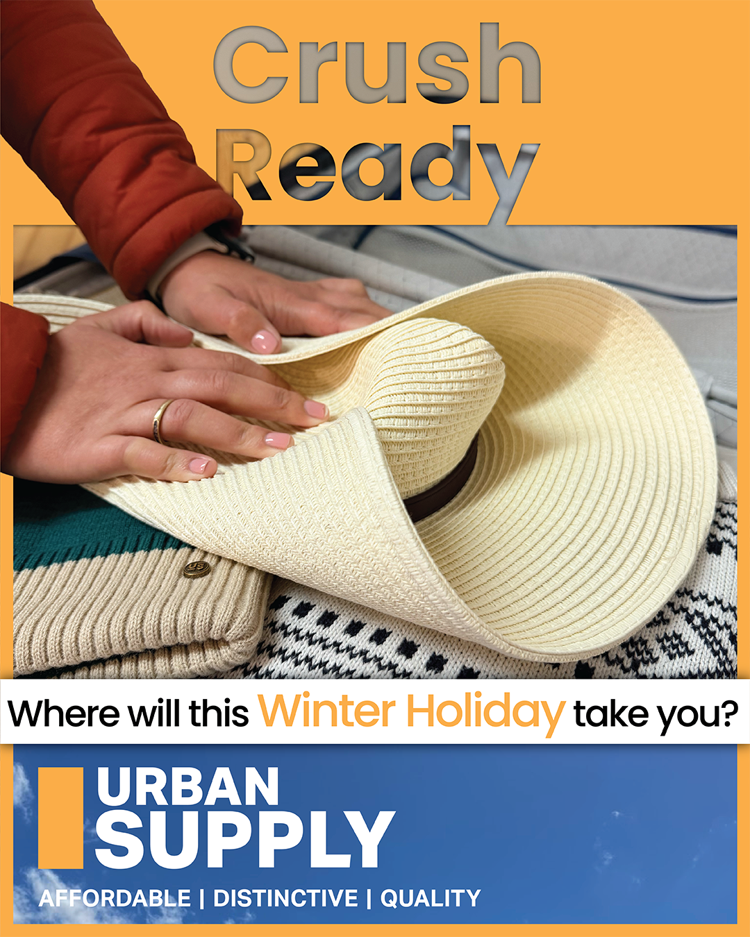 URBANSUPPLY Facebook ad: Crush Ready Travel Hats