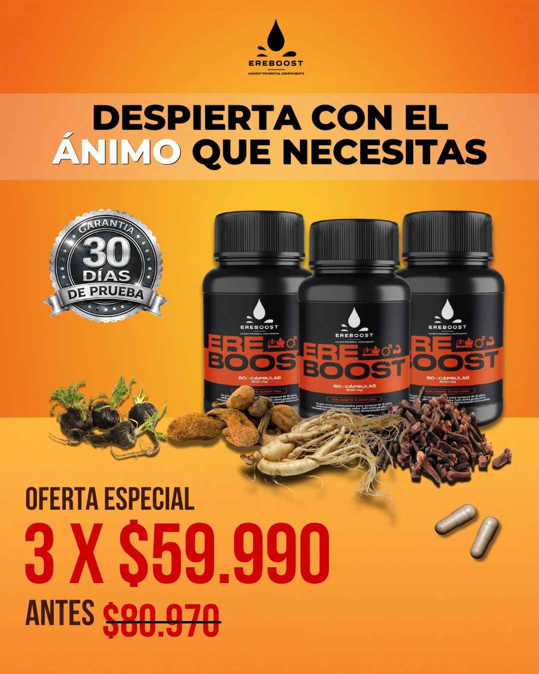Ereboost Facebook ad: El pack de 3 meses que cambia todo, $59.990