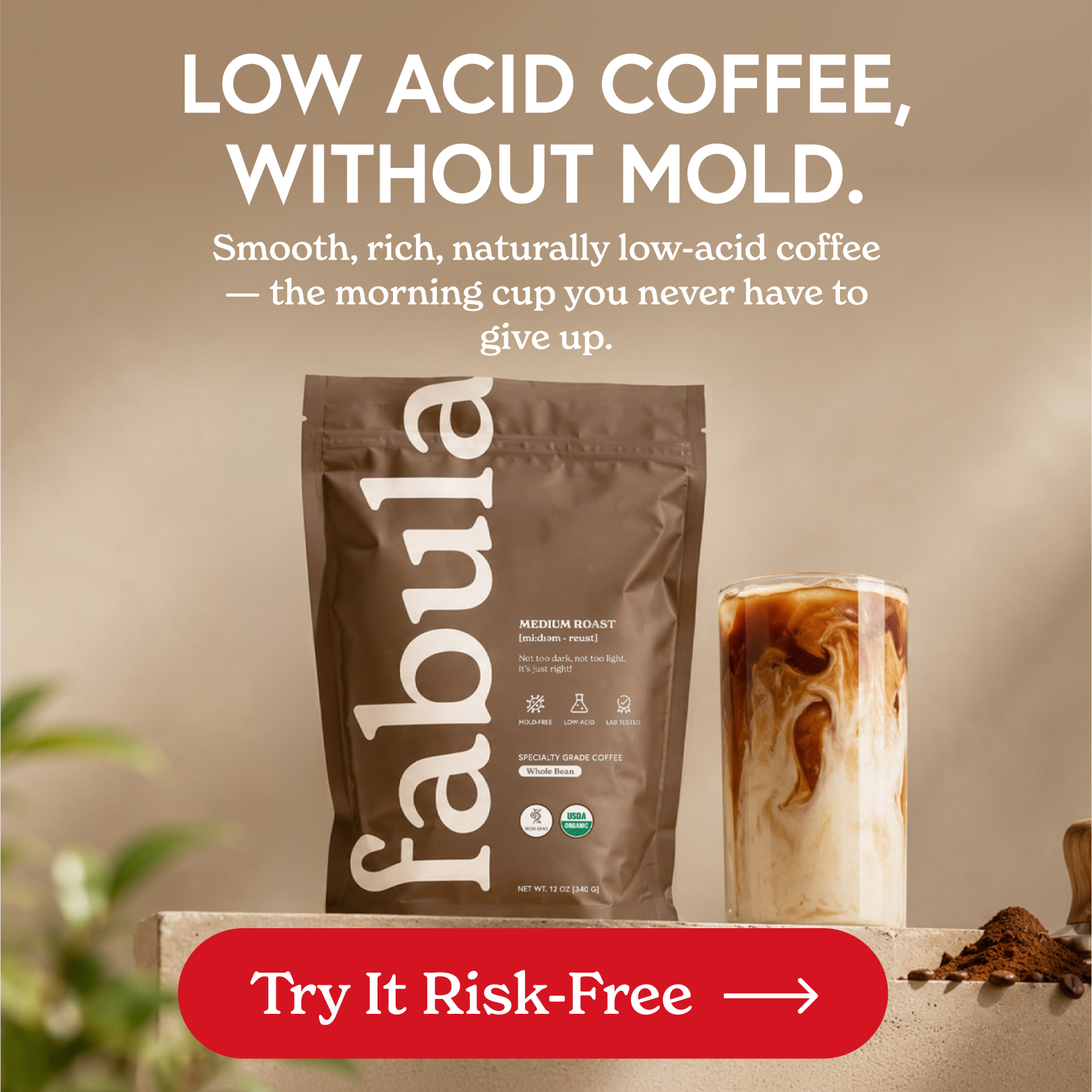 Fabula Coffee Facebook ad: Drink Clean Coffee, Feel Great