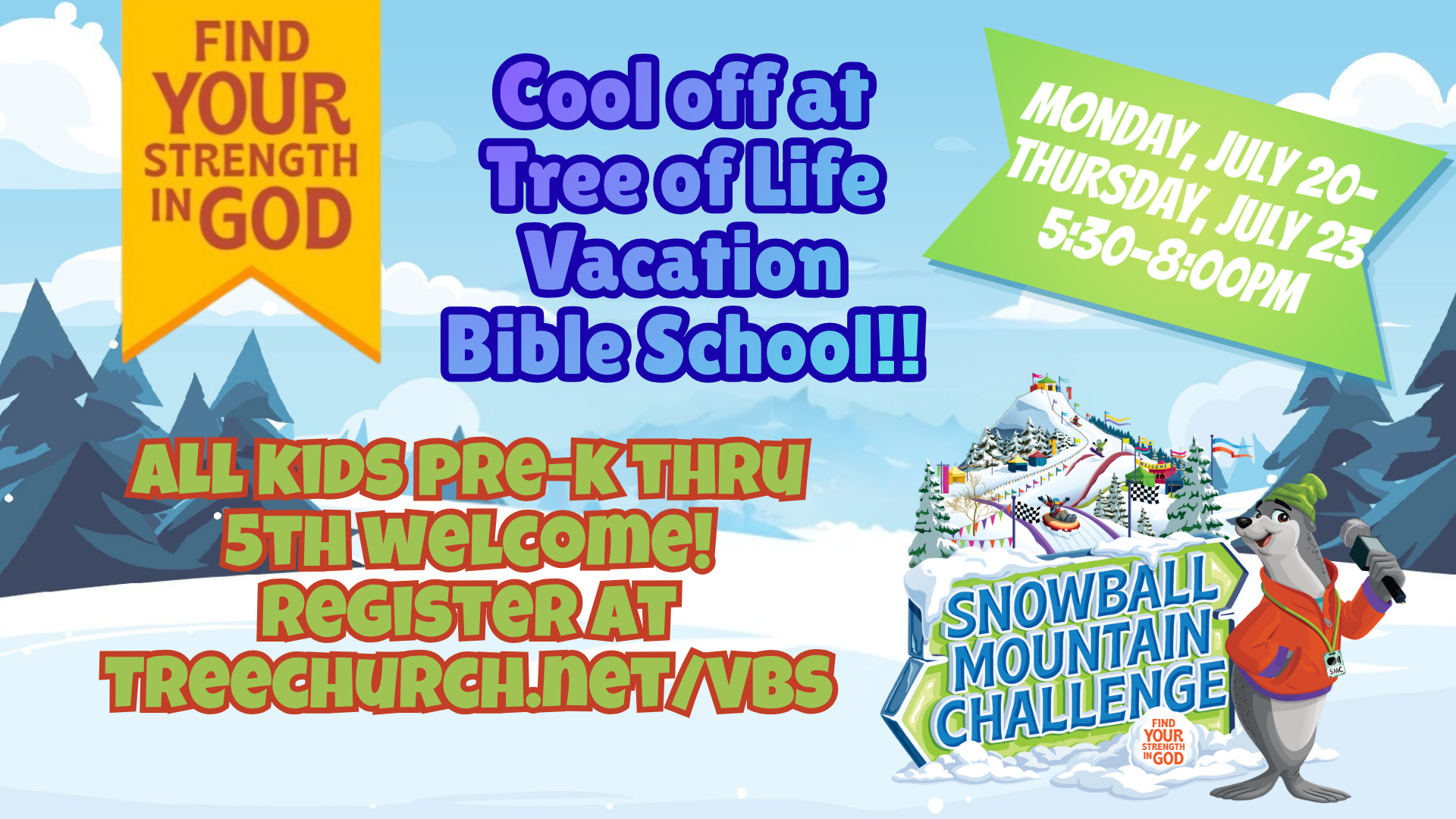 Tree of Life Lutheran Church Facebook ad: Snowball Mountain Challenge VBS 2026