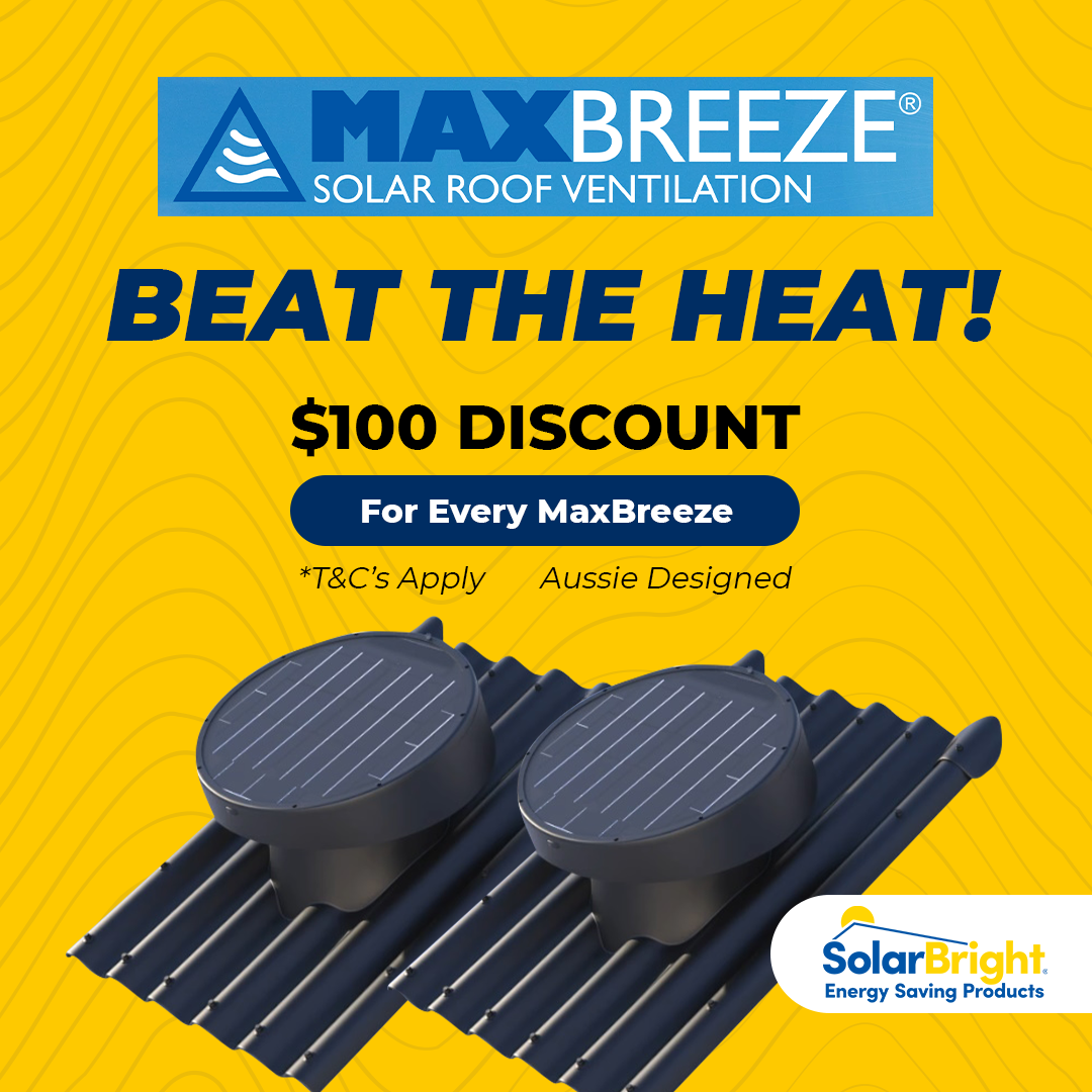 SolarBright Australia Facebook ad: $100 OFF per MaxBreeze