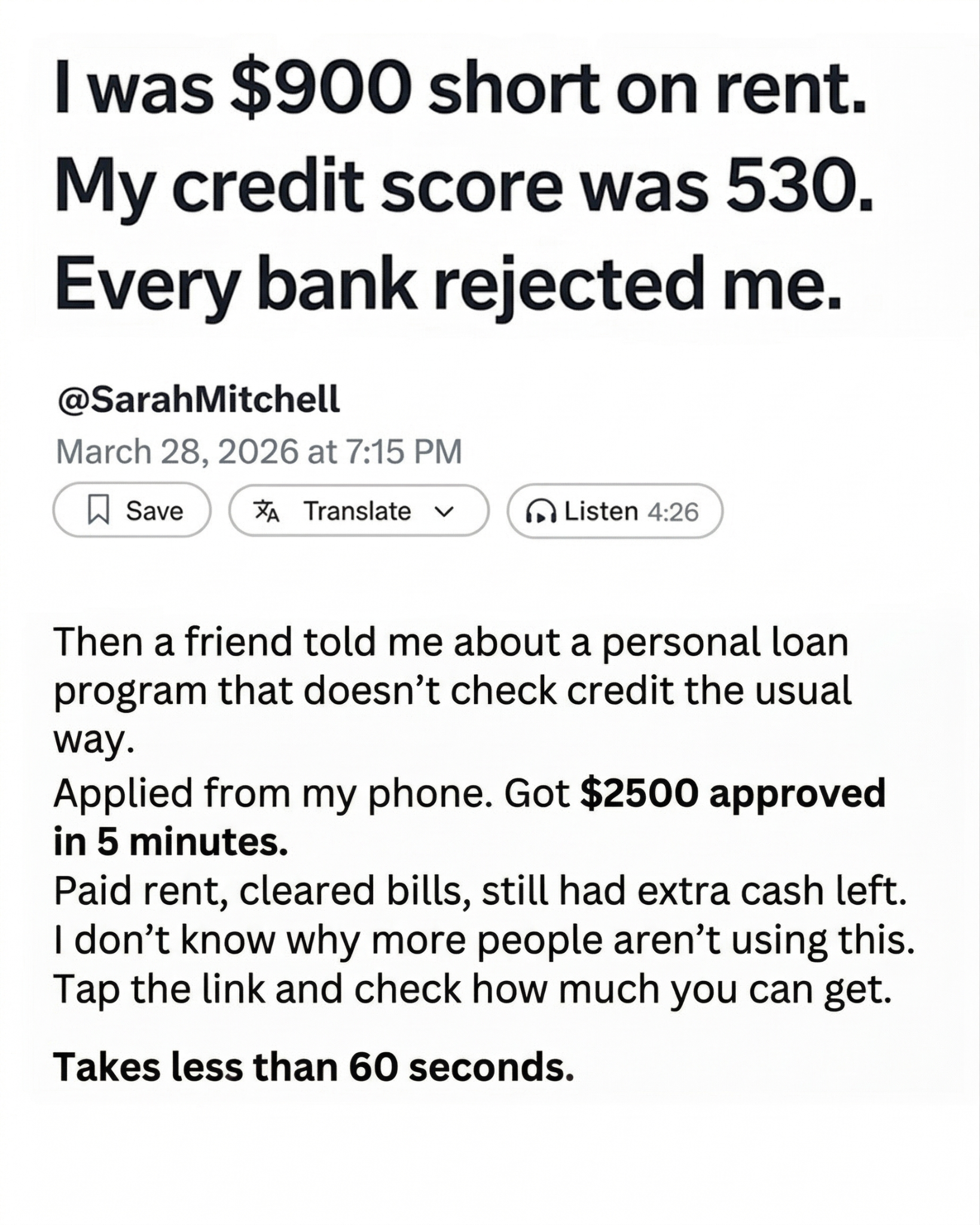 Quick Loan Hub Facebook ad