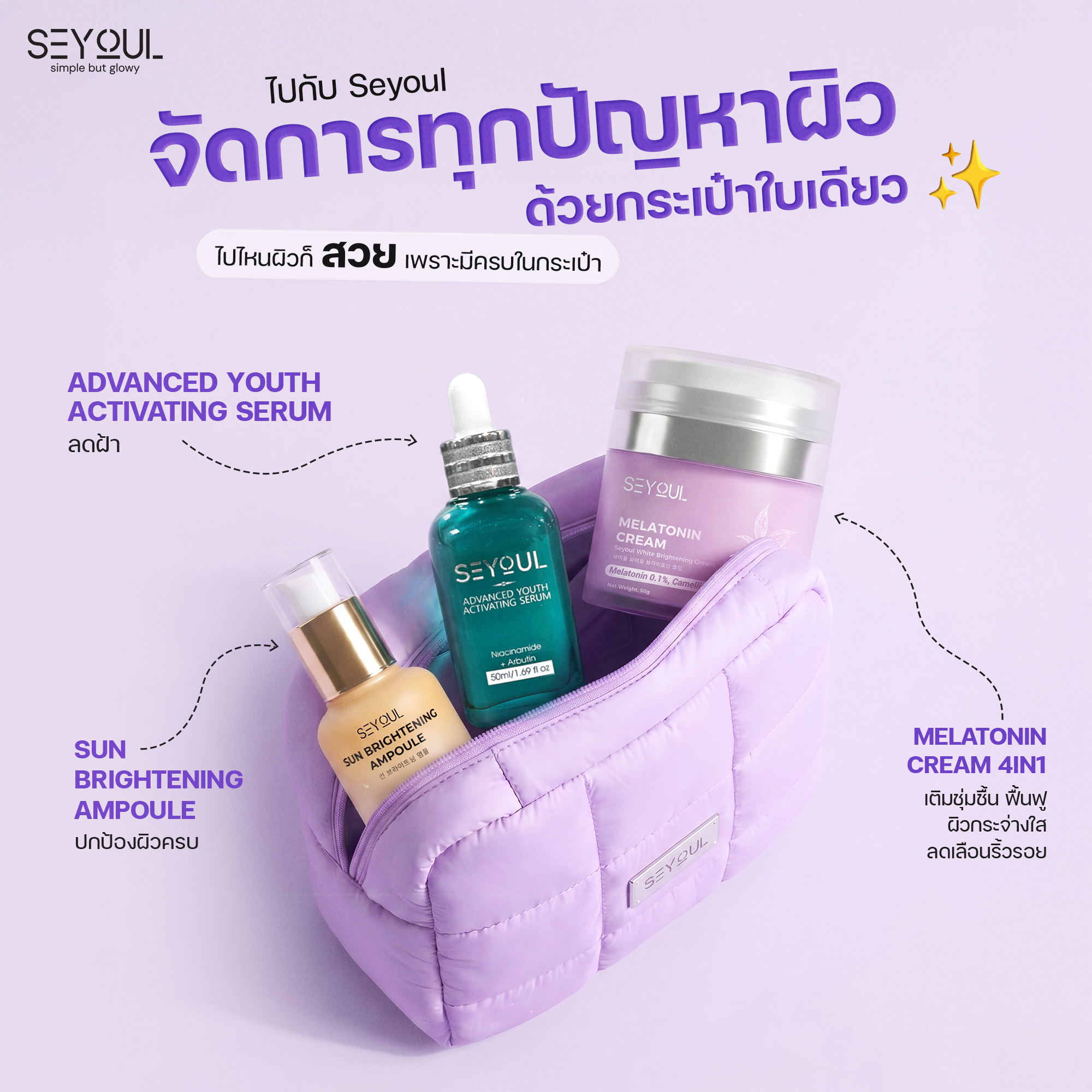 Seyoul Livestream - โปรโมชั่นสุดช็อกทุกวัน Facebook ad: ให้ Seyoul ช่วยดูแลทุกปัญหาผิวด้วยกระเป๋าใบเดียว