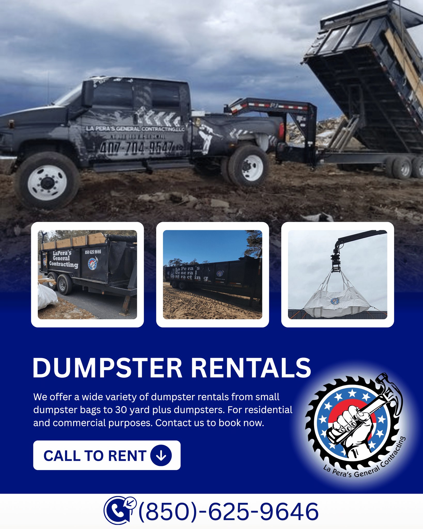 La Pera's General Contracting Facebook ad: Need a dumpster rental in Northwest Florida?