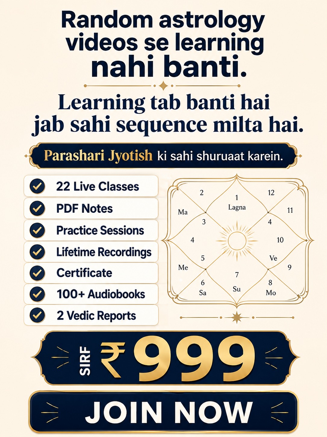 Astro Ansh Facebook ad: Only ₹999 - Vedic Astrology, 22 Live Classes