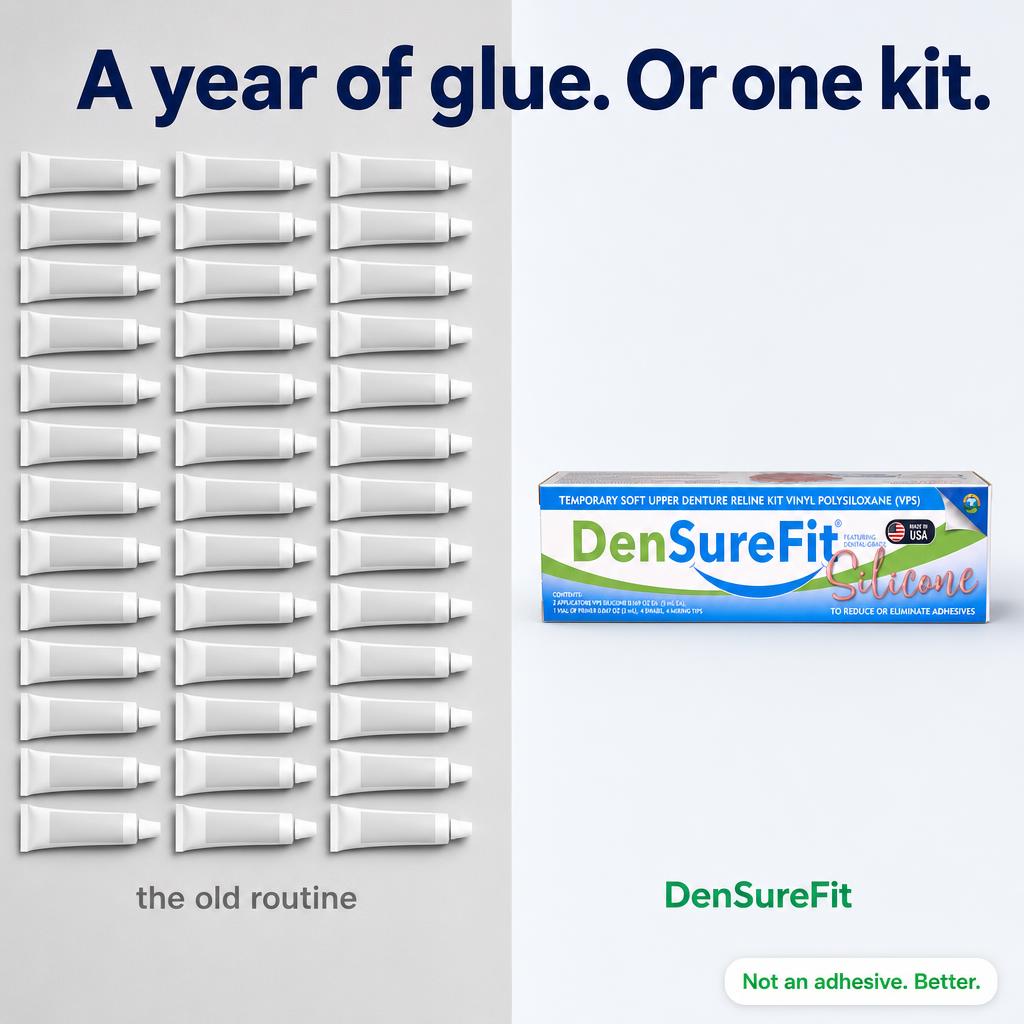 DenSureFit Facebook ad: Here's how to eliminate denture adhesive.
