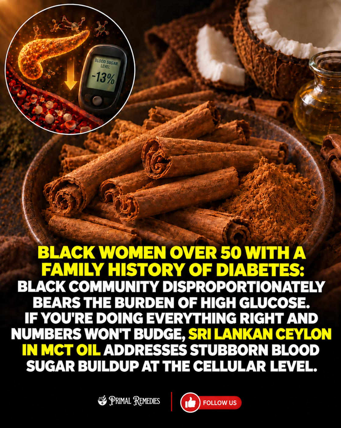 Primal Remedies US Facebook ad: Ceylon Cinnamon 7200mg Equivalent with MCT Oil