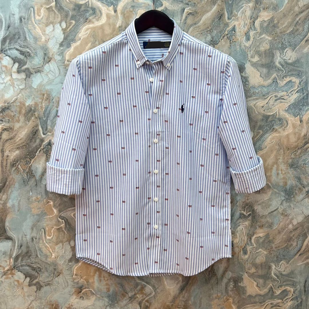 White Tailor Facebook ad: Sky Blue & Crisp White stripe print full sleeve premium…