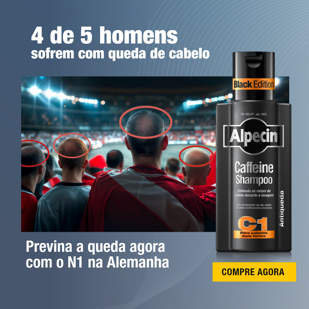 Alpecin Brasil Facebook ad: 1 em cada 2 homens vai sofrer com queda de cabelo. E você?