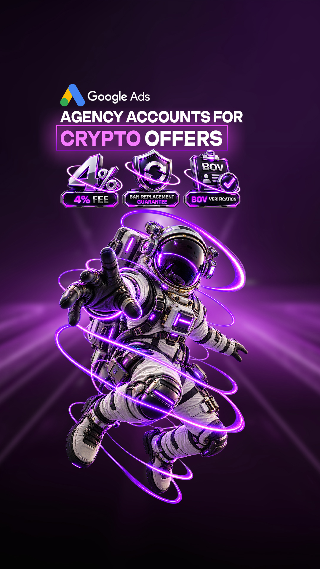 WayProfit Agency Facebook ad: Google Ads Agency Accounts for Crypto