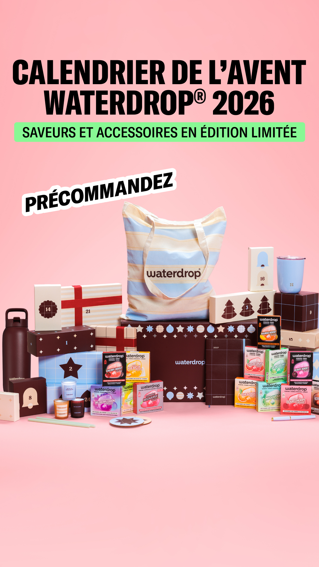Waterdrop Facebook ad: 24 cases, plus de 250 € de surprises.