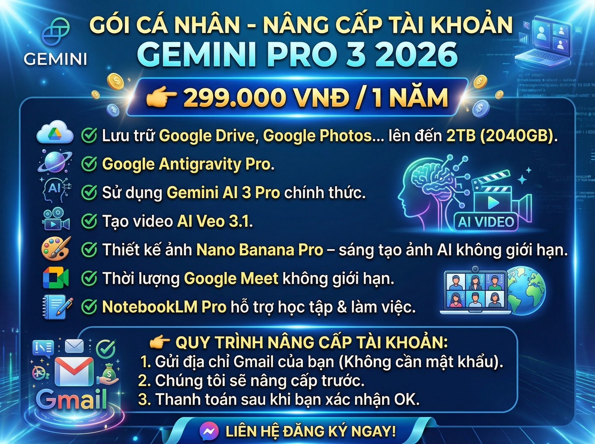 Gemini Pro 365+ Facebook ad: TRẢI NGHIỆM GEMINI PRO 2026, FULL TÍNH NĂNG